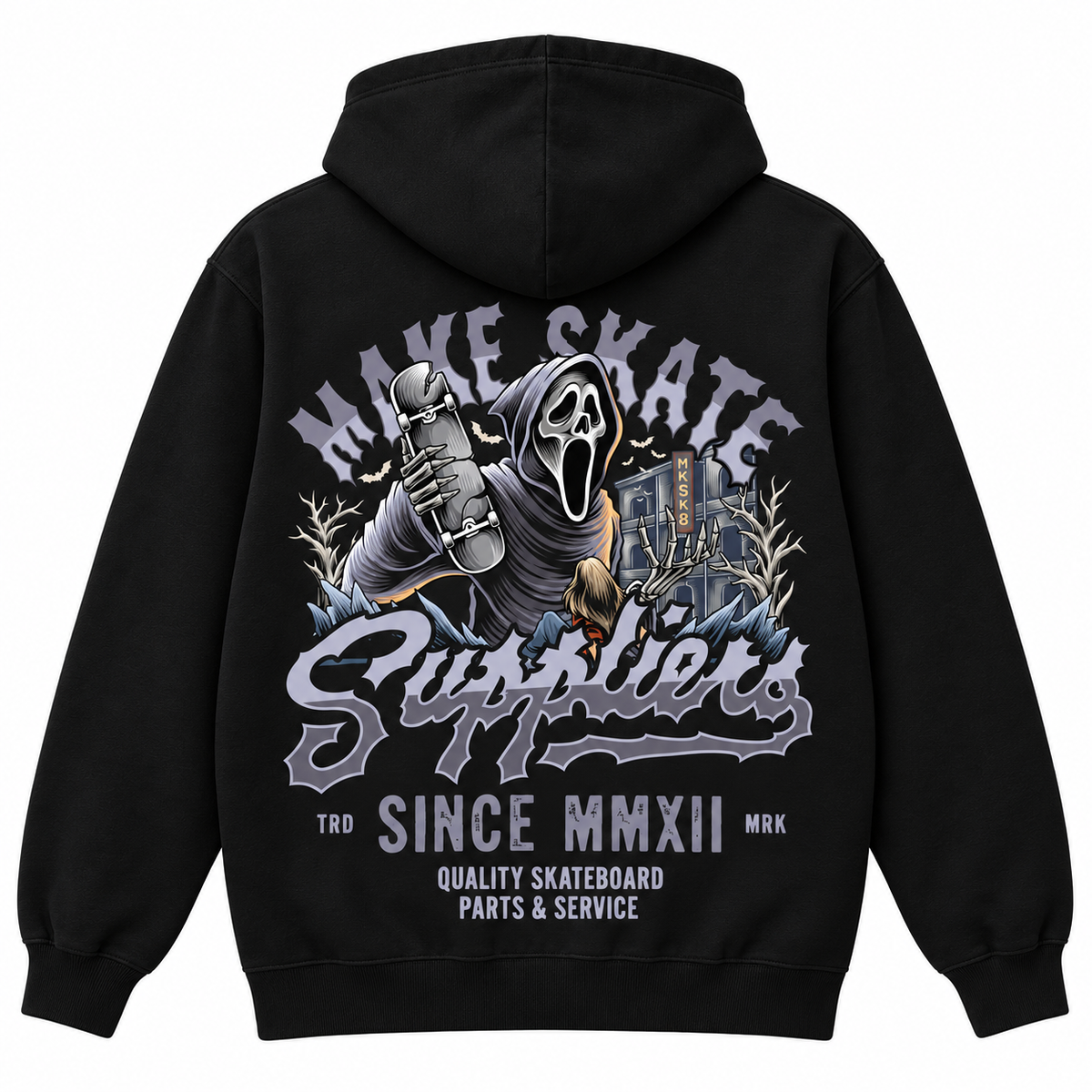 MKSK8 "SCREAM GHOSTFACE" SKATE DECK HOODIE HEAVYWEIGHT 13oz